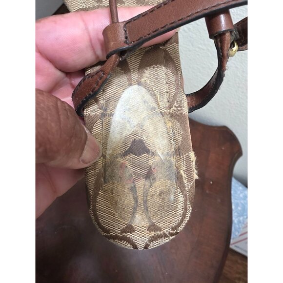 Coach Women's Signature Print Thong Sandals Brown/Gold Leather Size 8B - Picture 10 of 10